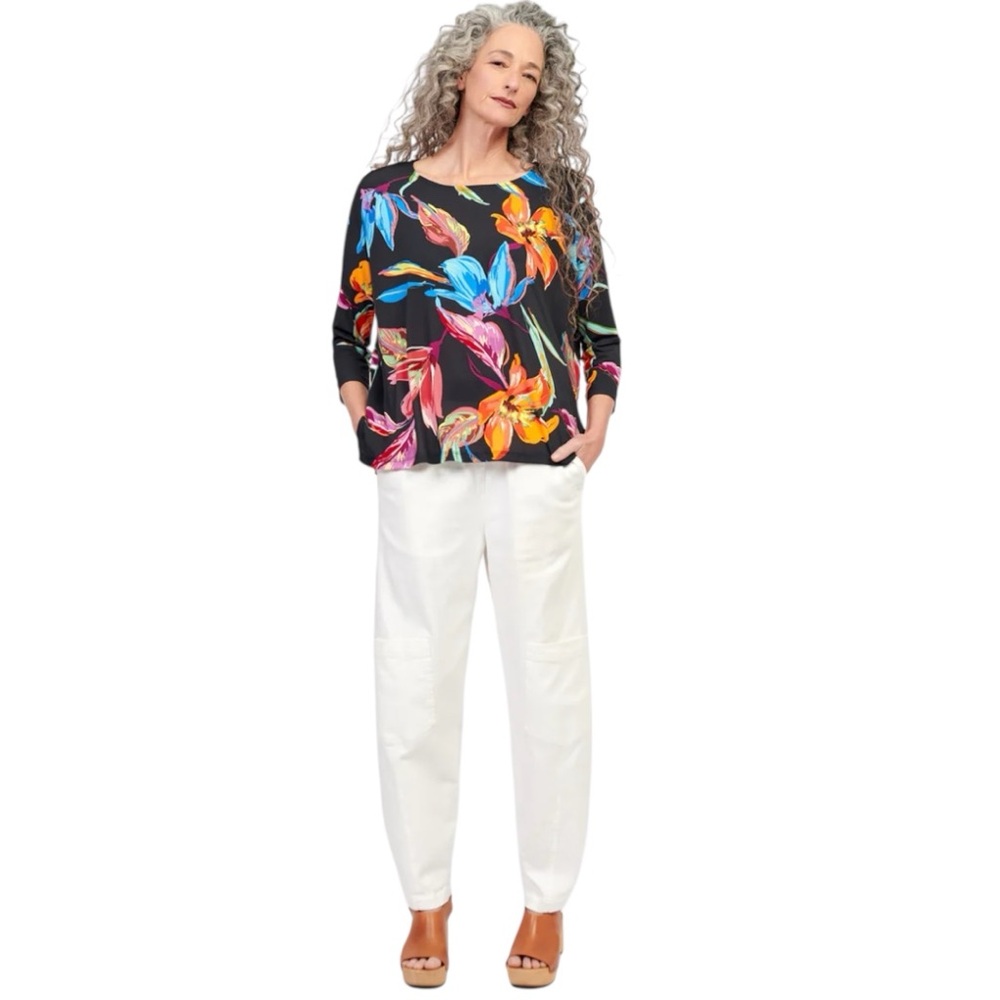 Alembika Viva Bloom Floral Stretch Knit Boxy Pullover Top Size 0 Small NWT